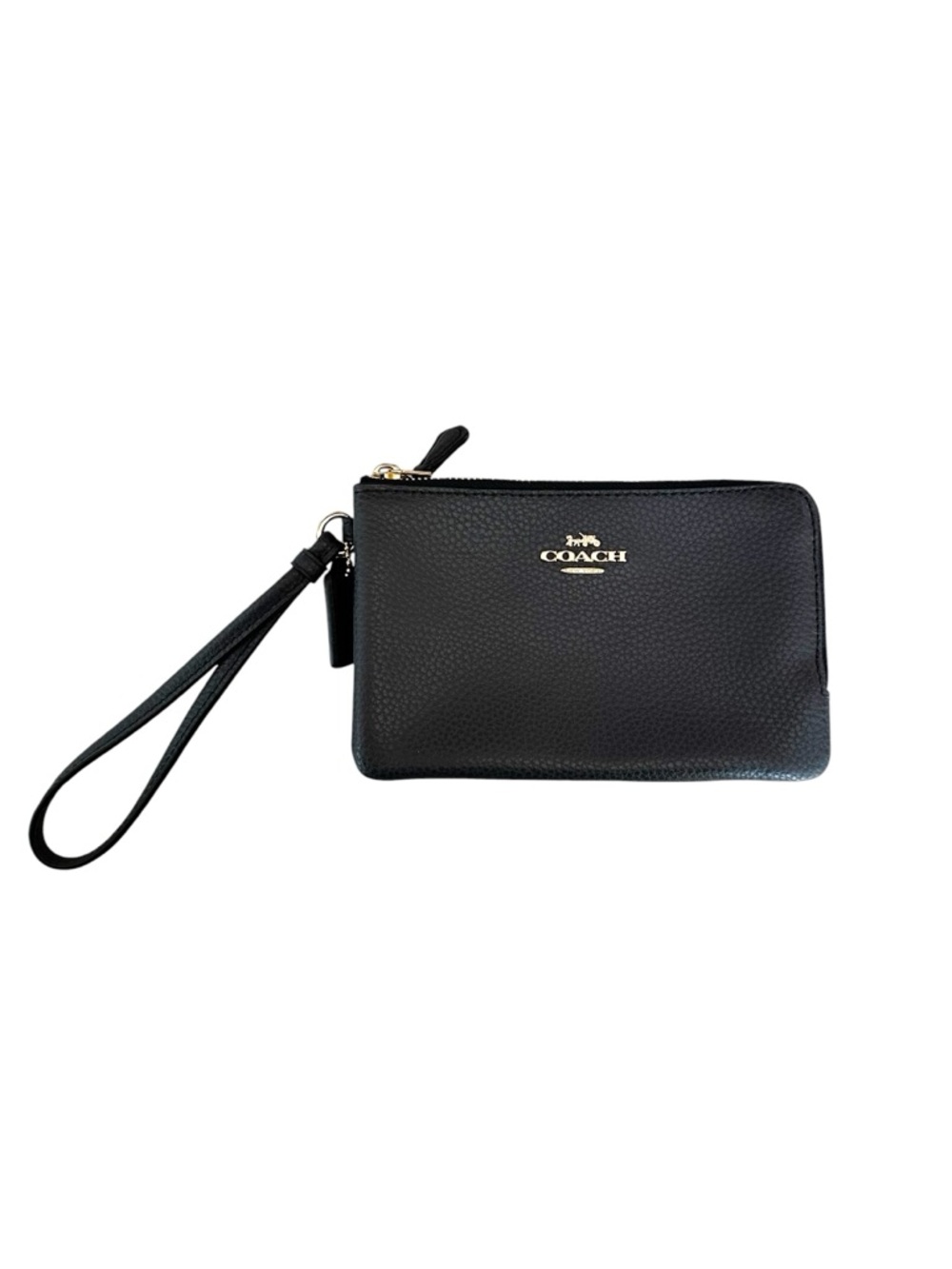 Coach Double Corner Zip Wristlet Pebbled Leather Midnight Navy NEW